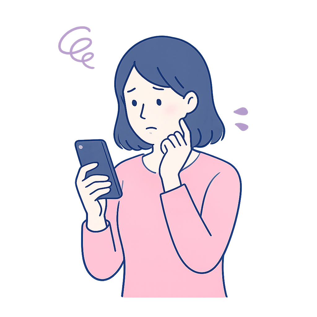 スマートフォンを見て困っている保護者のイラスト